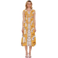 Vector-honey-element-doodle-seamless-pattern-with-beehive-beeke V-neck Drawstring Shoulder Sleeveless Maxi Dress by uniart180623