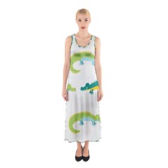 Cute-cartoon-alligator-kids-seamless-pattern-with-green-nahd-drawn-crocodiles Sleeveless Maxi Dress by uniart180623