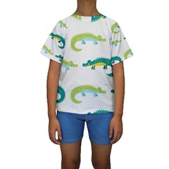 Cute-cartoon-alligator-kids-seamless-pattern-with-green-nahd-drawn-crocodiles Kids  Short Sleeve Swimwear by uniart180623