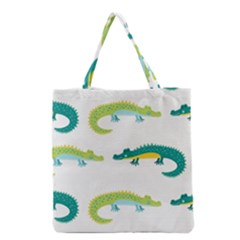 Cute-cartoon-alligator-kids-seamless-pattern-with-green-nahd-drawn-crocodiles Grocery Tote Bag by uniart180623