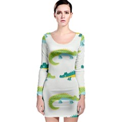 Cute-cartoon-alligator-kids-seamless-pattern-with-green-nahd-drawn-crocodiles Long Sleeve Bodycon Dress by uniart180623