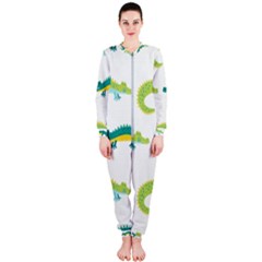 Cute-cartoon-alligator-kids-seamless-pattern-with-green-nahd-drawn-crocodiles Onepiece Jumpsuit (ladies) by uniart180623