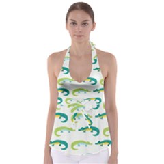 Cute-cartoon-alligator-kids-seamless-pattern-with-green-nahd-drawn-crocodiles Babydoll Tankini Top by uniart180623