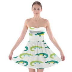 Cute-cartoon-alligator-kids-seamless-pattern-with-green-nahd-drawn-crocodiles Strapless Bra Top Dress by uniart180623