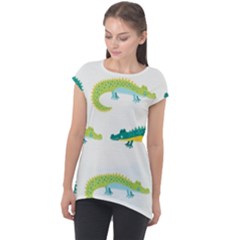 Cute-cartoon-alligator-kids-seamless-pattern-with-green-nahd-drawn-crocodiles Cap Sleeve High Low Top by uniart180623