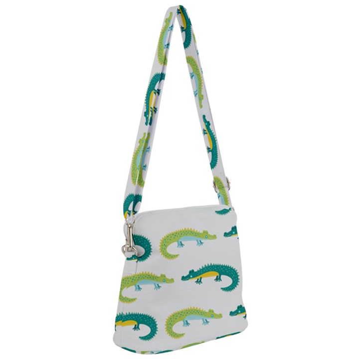 Cute-cartoon-alligator-kids-seamless-pattern-with-green-nahd-drawn-crocodiles Zipper Messenger Bag