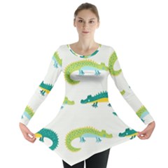 Cute-cartoon-alligator-kids-seamless-pattern-with-green-nahd-drawn-crocodiles Long Sleeve Tunic  by uniart180623