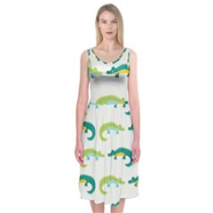 Cute-cartoon-alligator-kids-seamless-pattern-with-green-nahd-drawn-crocodiles Midi Sleeveless Dress by uniart180623