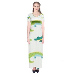 Cute-cartoon-alligator-kids-seamless-pattern-with-green-nahd-drawn-crocodiles Short Sleeve Maxi Dress by uniart180623