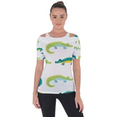 Cute-cartoon-alligator-kids-seamless-pattern-with-green-nahd-drawn-crocodiles Shoulder Cut Out Short Sleeve Top by uniart180623