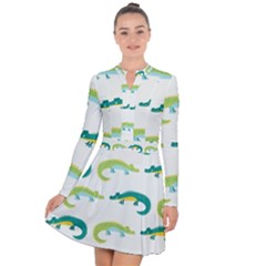 Cute-cartoon-alligator-kids-seamless-pattern-with-green-nahd-drawn-crocodiles Long Sleeve Panel Dress by uniart180623