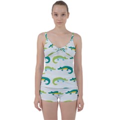 Cute-cartoon-alligator-kids-seamless-pattern-with-green-nahd-drawn-crocodiles Tie Front Two Piece Tankini by uniart180623