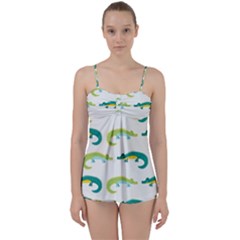 Cute-cartoon-alligator-kids-seamless-pattern-with-green-nahd-drawn-crocodiles Babydoll Tankini Set by uniart180623