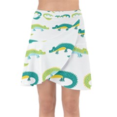 Cute-cartoon-alligator-kids-seamless-pattern-with-green-nahd-drawn-crocodiles Wrap Front Skirt by uniart180623