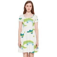 Cute-cartoon-alligator-kids-seamless-pattern-with-green-nahd-drawn-crocodiles Inside Out Cap Sleeve Dress by uniart180623