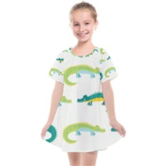 Cute-cartoon-alligator-kids-seamless-pattern-with-green-nahd-drawn-crocodiles Kids  Smock Dress by uniart180623