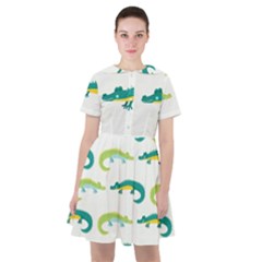 Cute-cartoon-alligator-kids-seamless-pattern-with-green-nahd-drawn-crocodiles Sailor Dress by uniart180623