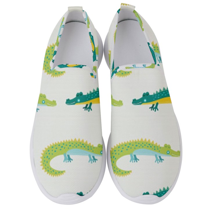 Cute-cartoon-alligator-kids-seamless-pattern-with-green-nahd-drawn-crocodiles Men s Slip On Sneakers