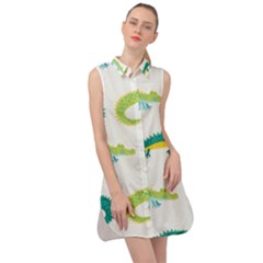 Cute-cartoon-alligator-kids-seamless-pattern-with-green-nahd-drawn-crocodiles Sleeveless Shirt Dress by uniart180623