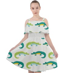 Cute-cartoon-alligator-kids-seamless-pattern-with-green-nahd-drawn-crocodiles Cut Out Shoulders Chiffon Dress by uniart180623