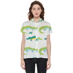 Cute-cartoon-alligator-kids-seamless-pattern-with-green-nahd-drawn-crocodiles Short Sleeve Pocket Shirt by uniart180623