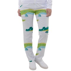 Cute-cartoon-alligator-kids-seamless-pattern-with-green-nahd-drawn-crocodiles Women s Casual Pants