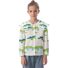 Cute-cartoon-alligator-kids-seamless-pattern-with-green-nahd-drawn-crocodiles Kids  Peter Pan Collar Blouse by uniart180623