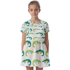 Cute-cartoon-alligator-kids-seamless-pattern-with-green-nahd-drawn-crocodiles Kids  Short Sleeve Pinafore Style Dress by uniart180623