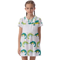 Cute-cartoon-alligator-kids-seamless-pattern-with-green-nahd-drawn-crocodiles Kids  Asymmetric Collar Dress by uniart180623