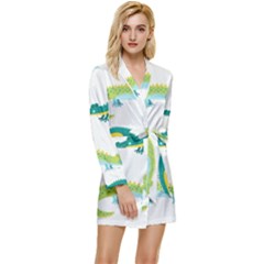 Cute-cartoon-alligator-kids-seamless-pattern-with-green-nahd-drawn-crocodiles Long Sleeve Satin Robe by uniart180623