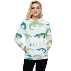 Cute-cartoon-alligator-kids-seamless-pattern-with-green-nahd-drawn-crocodiles Women s Lightweight Drawstring Hoodie by uniart180623