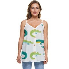 Cute-cartoon-alligator-kids-seamless-pattern-with-green-nahd-drawn-crocodiles Casual Spaghetti Strap Chiffon Top by uniart180623