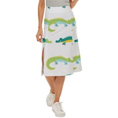 Cute-cartoon-alligator-kids-seamless-pattern-with-green-nahd-drawn-crocodiles Midi Panel Skirt by uniart180623