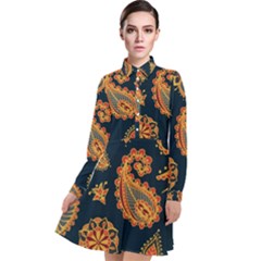 Bright-seamless-pattern-with-paisley-mehndi-elements-hand-drawn-wallpaper-with-floral-traditional Long Sleeve Chiffon Shirt Dress by uniart180623