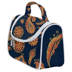 Bright-seamless-pattern-with-paisley-mehndi-elements-hand-drawn-wallpaper-with-floral-traditional Satchel Handbag by uniart180623