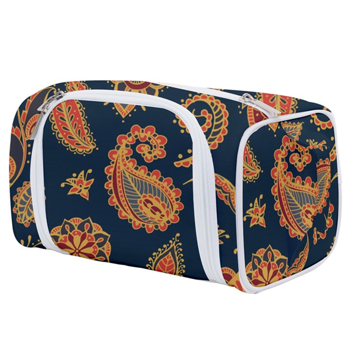 Bright-seamless-pattern-with-paisley-mehndi-elements-hand-drawn-wallpaper-with-floral-traditional Toiletries Pouch