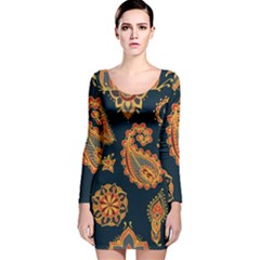 Bright-seamless-pattern-with-paisley-mehndi-elements-hand-drawn-wallpaper-with-floral-traditional Long Sleeve Velvet Bodycon Dress by uniart180623