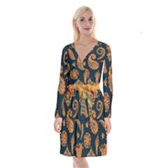 Bright-seamless-pattern-with-paisley-mehndi-elements-hand-drawn-wallpaper-with-floral-traditional Long Sleeve Velvet Front Wrap Dress by uniart180623