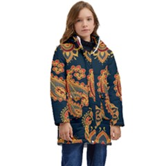 Bright-seamless-pattern-with-paisley-mehndi-elements-hand-drawn-wallpaper-with-floral-traditional Kids  Hooded Longline Puffer Jacket by uniart180623