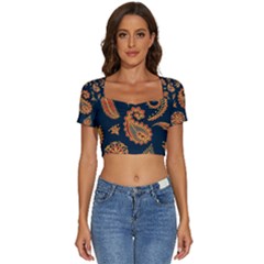 Bright-seamless-pattern-with-paisley-mehndi-elements-hand-drawn-wallpaper-with-floral-traditional Short Sleeve Square Neckline Crop Top  by uniart180623