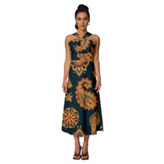 Bright-seamless-pattern-with-paisley-mehndi-elements-hand-drawn-wallpaper-with-floral-traditional Sleeveless Cross Front Cocktail Midi Chiffon Dress by uniart180623