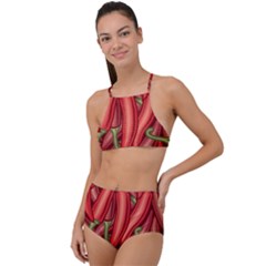 Seamless-chili-pepper-pattern Halter Tankini Set by uniart180623