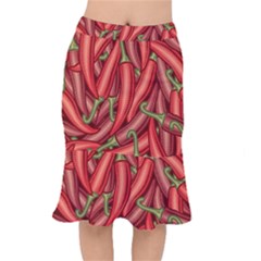 Seamless-chili-pepper-pattern Short Mermaid Skirt by uniart180623