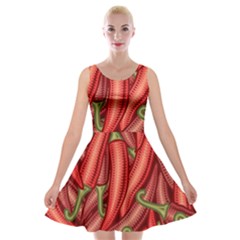 Seamless-chili-pepper-pattern Velvet Skater Dress by uniart180623