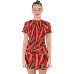 Seamless-chili-pepper-pattern Drop Hem Mini Chiffon Dress by uniart180623