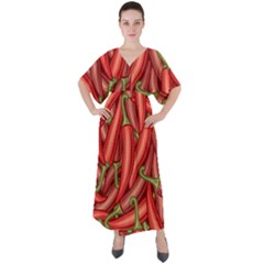 Seamless-chili-pepper-pattern V-neck Boho Style Maxi Dress by uniart180623