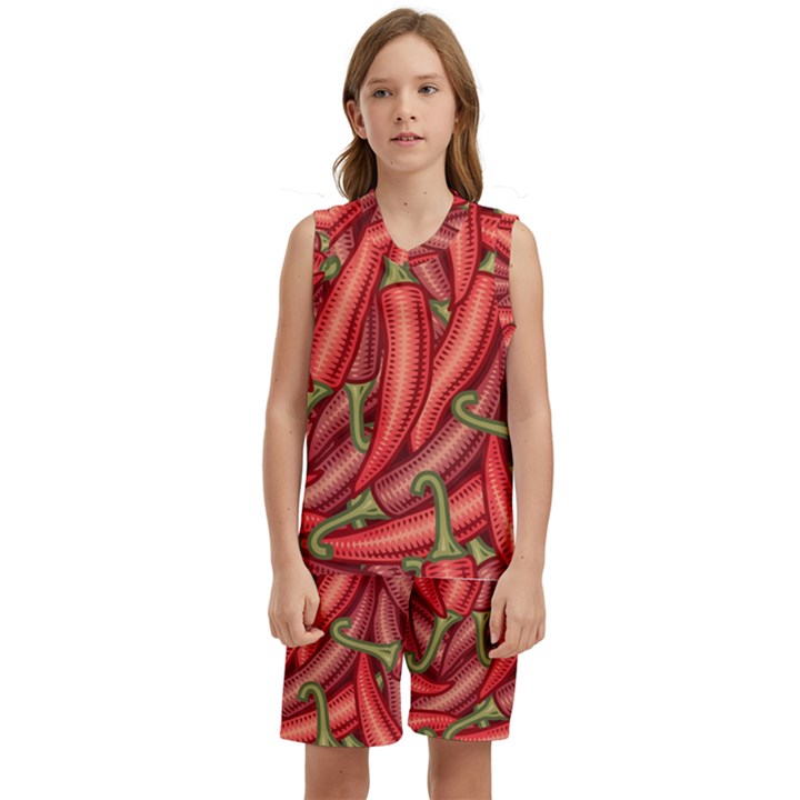 Seamless-chili-pepper-pattern Kids  Basketball Mesh Set