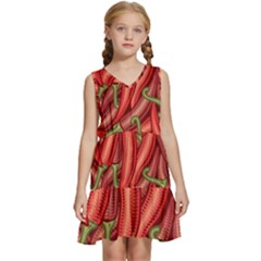 Seamless-chili-pepper-pattern Kids  Sleeveless Tiered Mini Dress by uniart180623