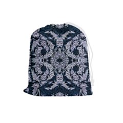 Cobalt Grey Arabesque Drawstring Pouch (large) by kaleidomarblingart