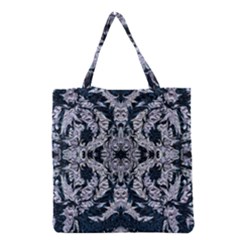 Cobalt Grey Arabesque Grocery Tote Bag by kaleidomarblingart